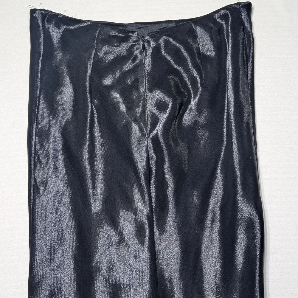 Vintage Ralph Lauren Black Liquid Satin MidiSkirt Asymmetric Ruffle 90s Runway 6